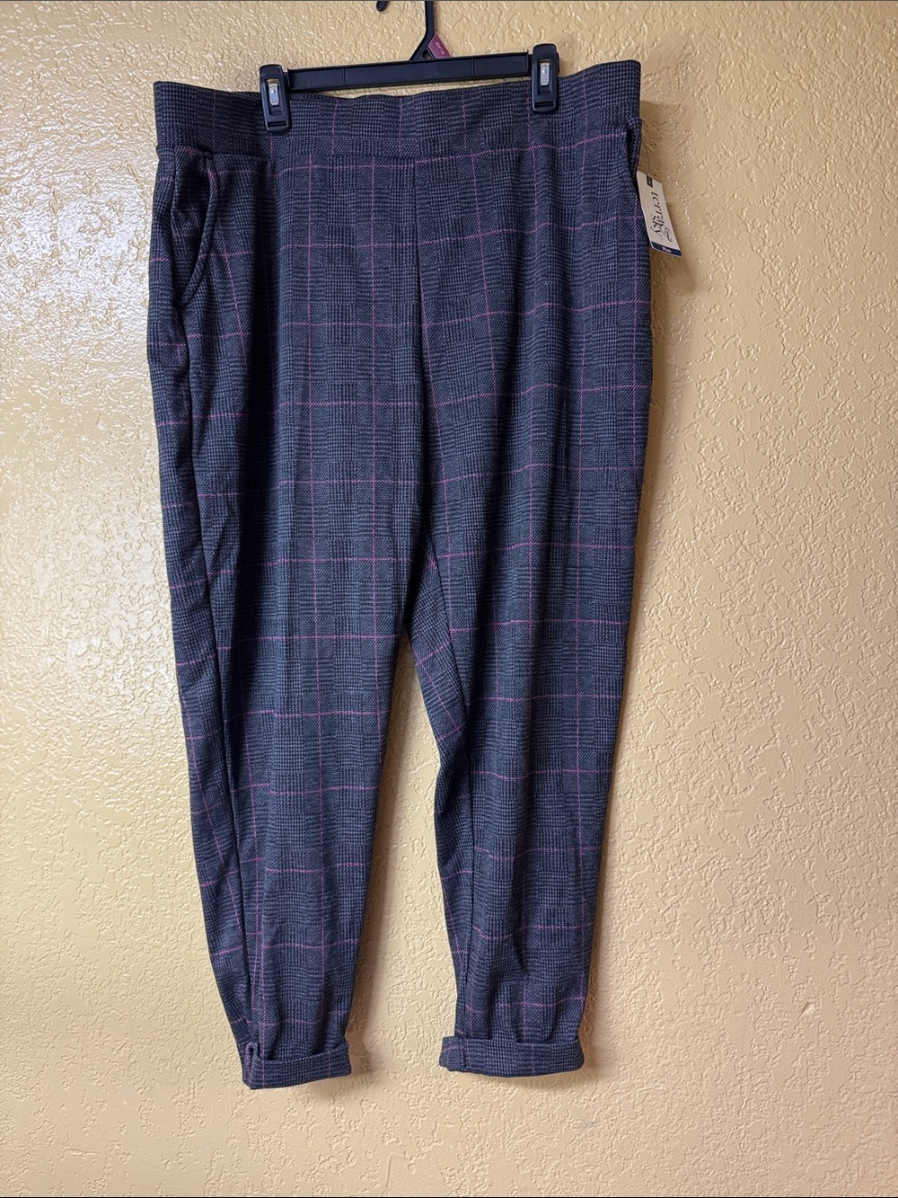 Terra & Sky Gray Plaid Dress Pants with Pink Windowpane